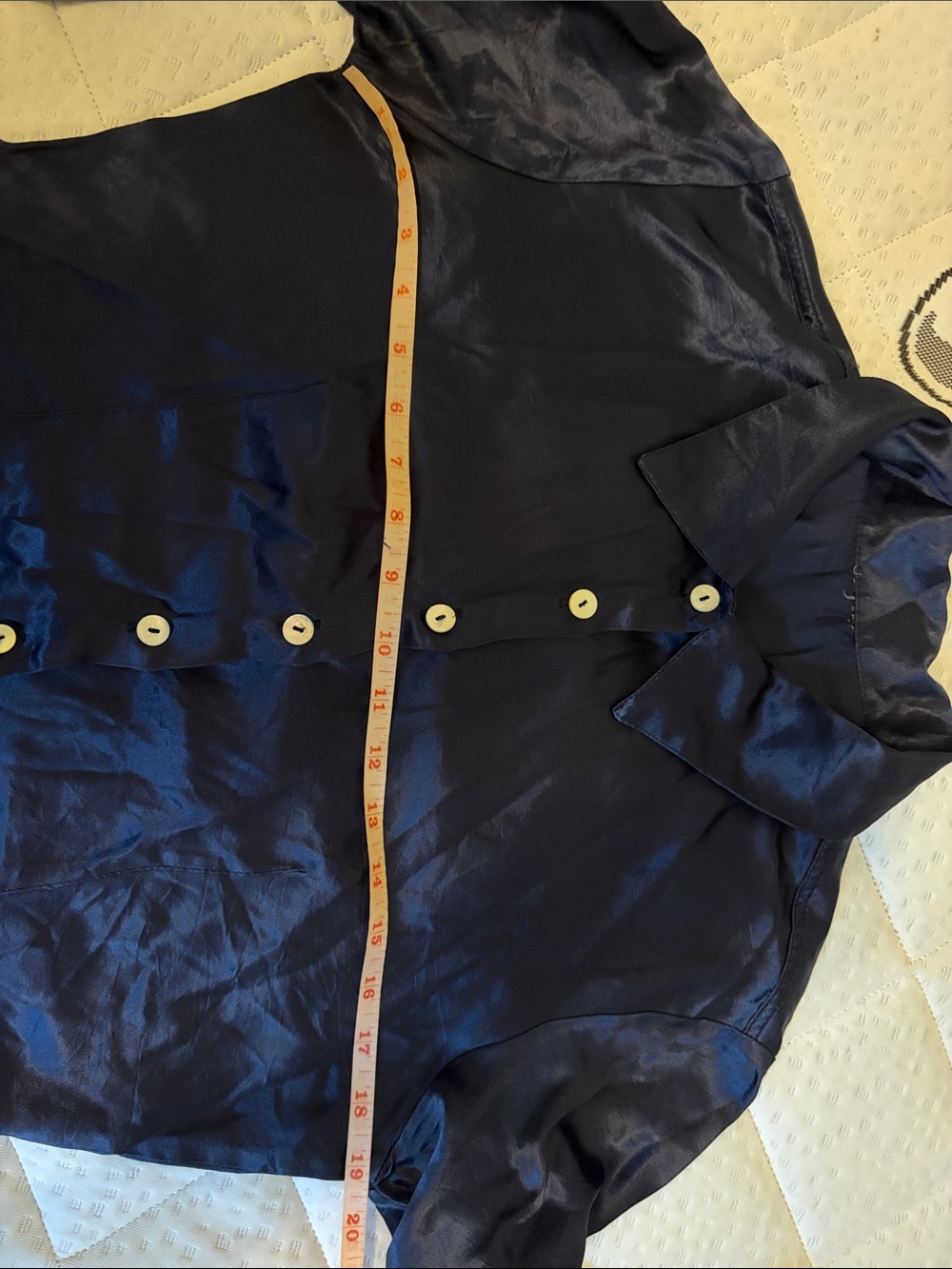 Navy Silk Button-up Top - Picture 3 of 5